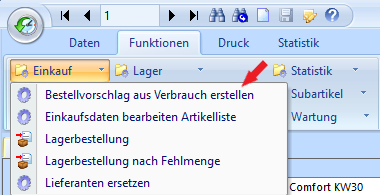 Software-Screenshot mit Funktion Bestellvorschlag