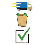 Icons für Handel: Lieferwagen, Einkaufstüte, Checkliste
