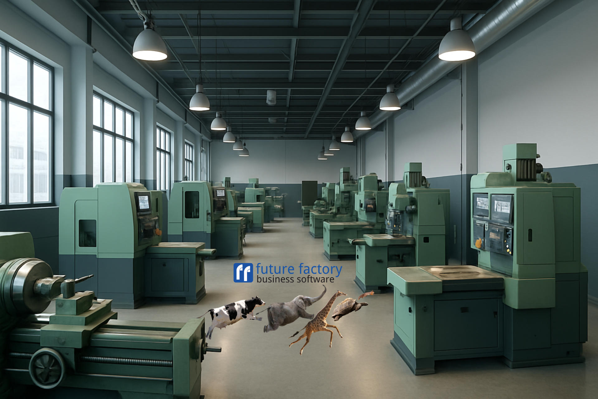 Produktionshalle mit metallverarbeitenden Maschinen