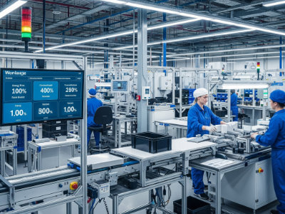 Das Bild zeigt Mitarbeiterinnen in einem Produktionsbetrieb bei optimaler Ressourcennutzung.