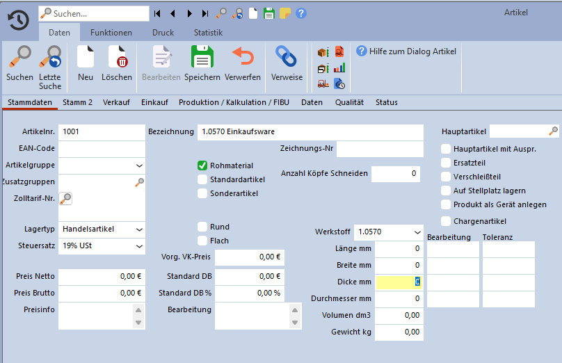 screenshot "Artikelverwaltung Stammdaten" - ERP-Software