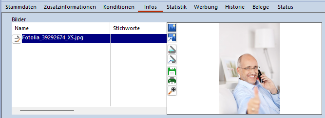 screenshot "Kunde Infos Bilder" - ERP-Software