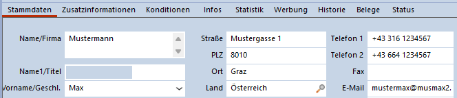 screenshot "Kunde Stammdaten" - ERP-Software